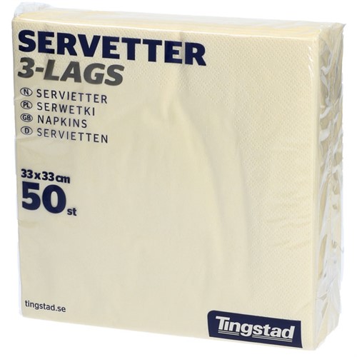 Servett, 33cm, 3-lag, Vanilj, 50/fp